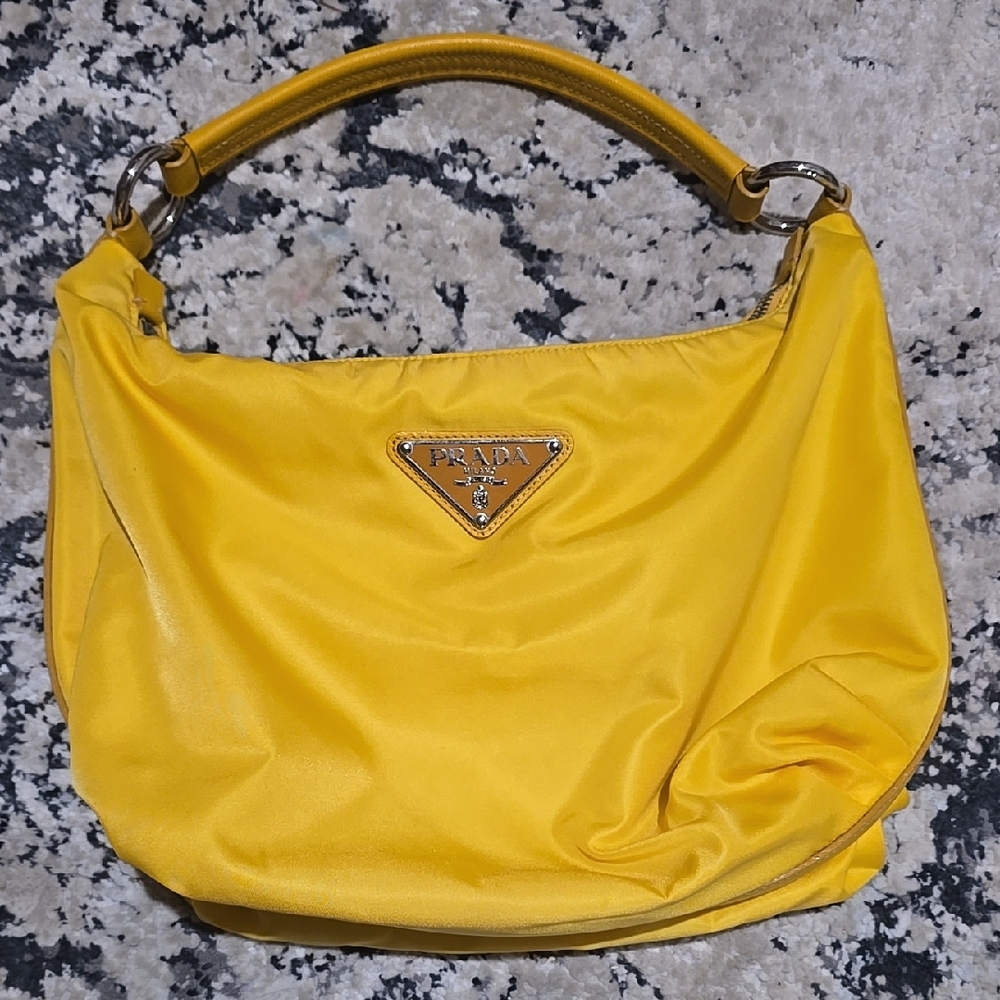 Prada Bright Yellow Nylon Hobo Bag with Triangle Logo